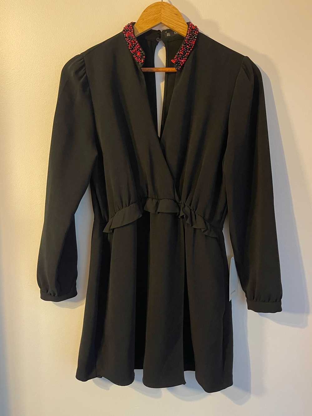 NWT Zara Black Beaded Collar Wrap Skort Romper L New